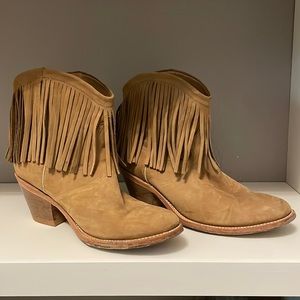 Leather fringe boots